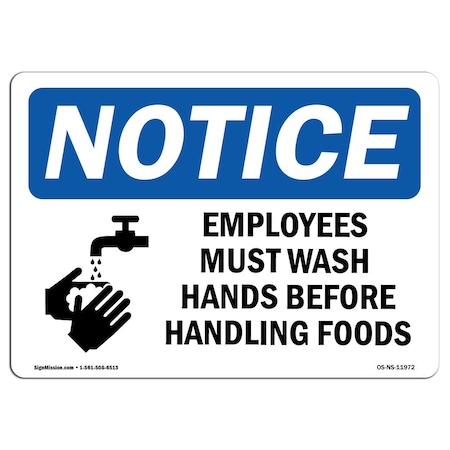 Signmission OSHA Sign, Employees Must Wash Hands Before With Symbol, 10in X 7in Decal, 7" W, 10" L, Landscape OS-NS-D-710-L-11972